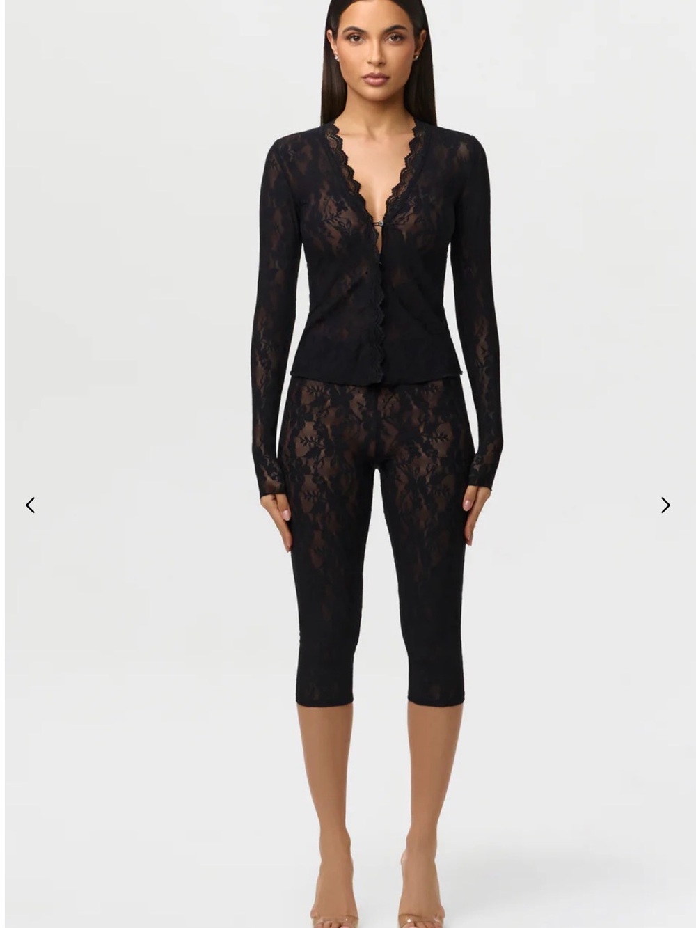 Naked wardrobe Black  Sheer Lace V-Neck Top